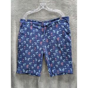 Mens‎ Chino Shorts 38 Stretch Blue Coral Tropical Palm Tree Tropical Resort